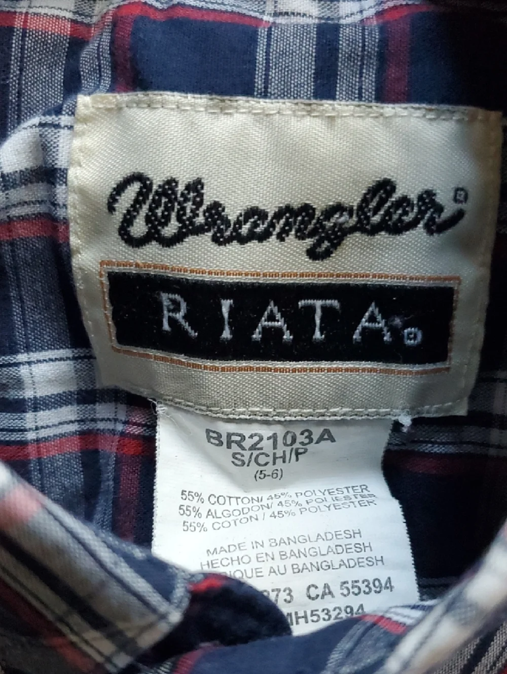 Wrangler RIATA Navy Red White Plaid Button-Front Shirt.  Size 6-8 - Picture 3 of 4